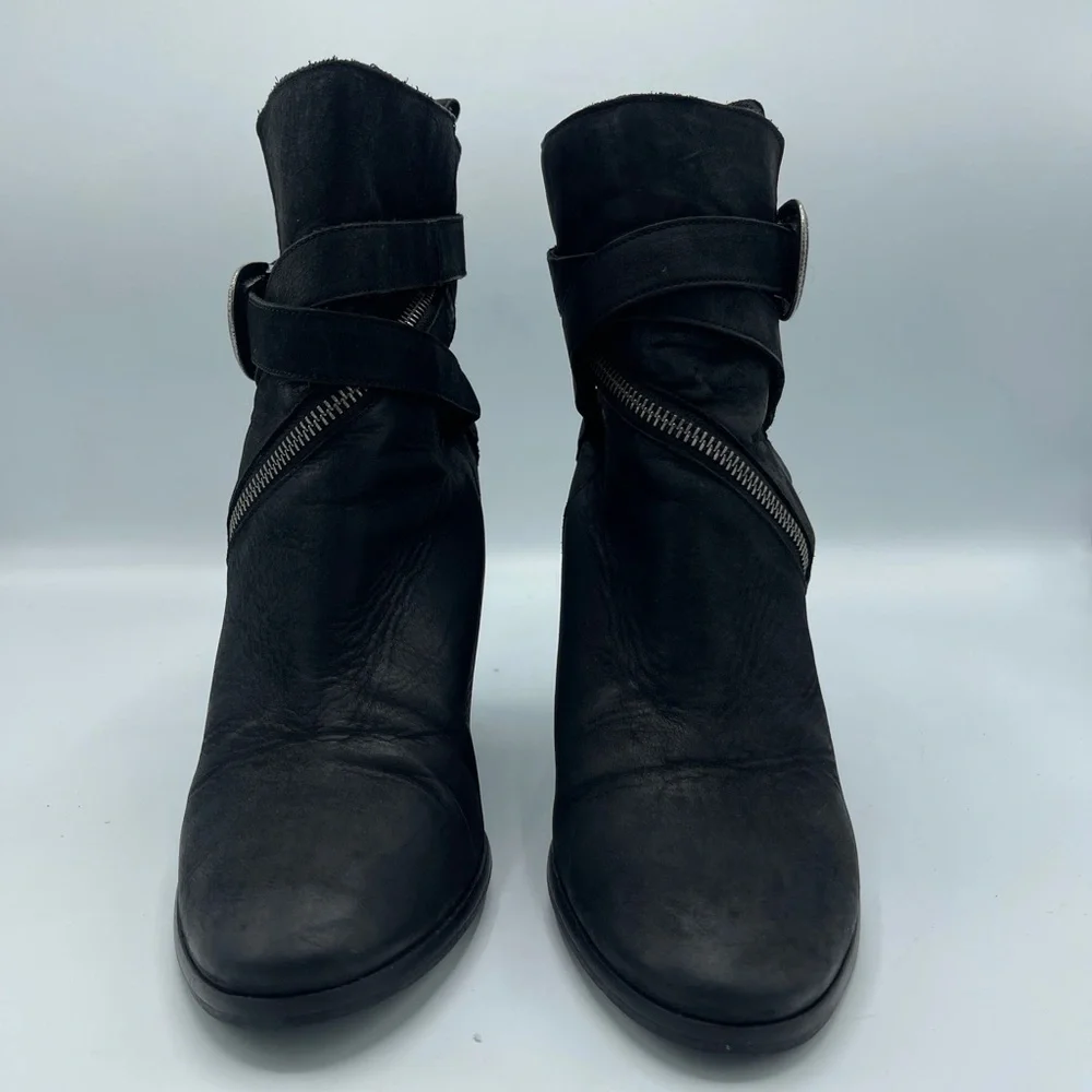 AllSaints TEJUS Ladies Black Leather Buckle Western Ankle